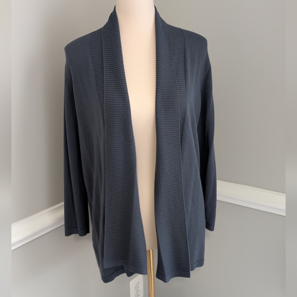 LOFT Grey Blue Open Front Cardigan